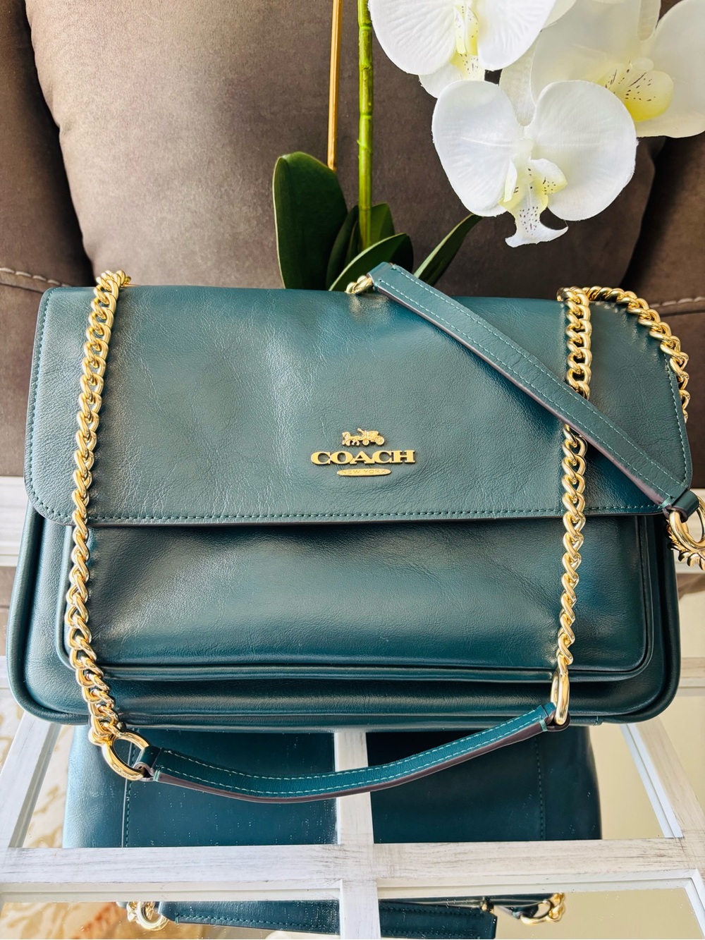 Coach Elodie Women's Teal Green Leather Chain Shoulder Bag. NWOT. Retail $325